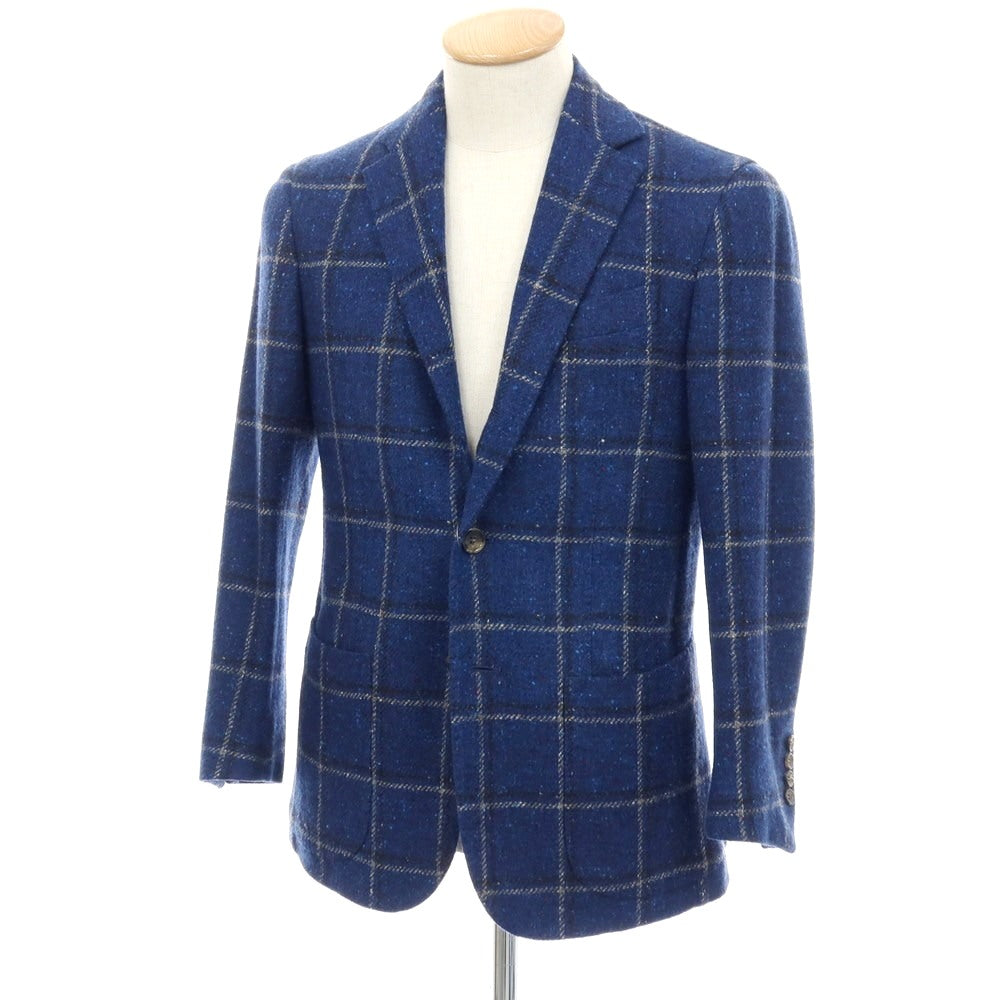 【中古】スティレ ラティーノ STILE LATINO ウールシルク チェック 3B テーラードジャケット ブルー系【サイズ44 DROP 8R】【 状態ランクB 】【 メンズ 】