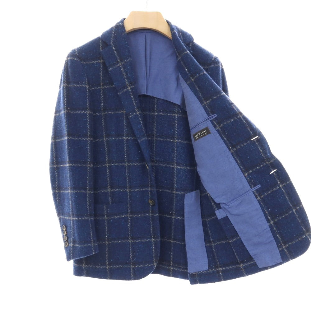 【中古】スティレ ラティーノ STILE LATINO ウールシルク チェック 3B テーラードジャケット ブルー系【サイズ44 DROP 8R】【 状態ランクB 】【 メンズ 】