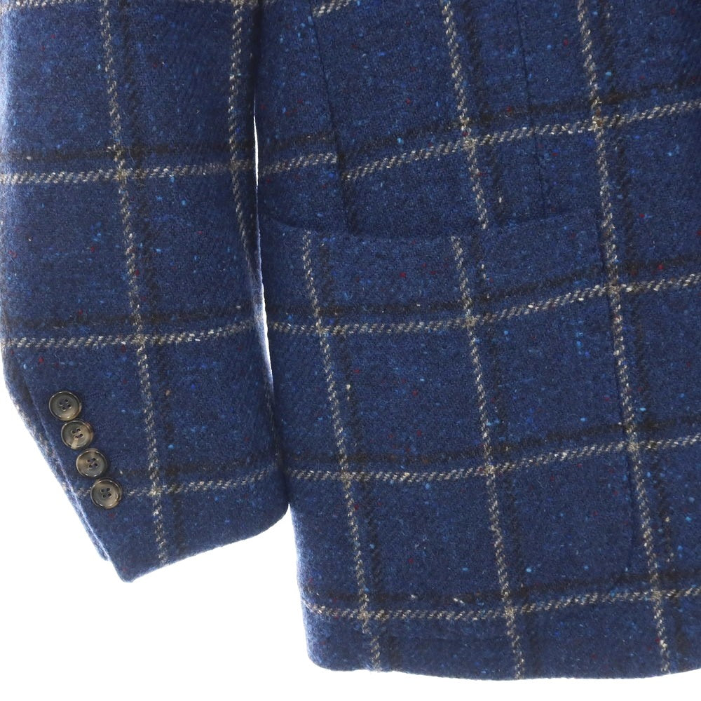 【中古】スティレ ラティーノ STILE LATINO ウールシルク チェック 3B テーラードジャケット ブルー系【サイズ44 DROP 8R】【 状態ランクB 】【 メンズ 】