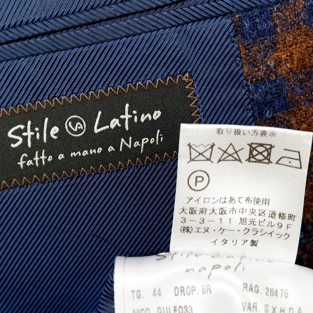 【SALE10%OFF/返品不可】【中古】スティレ ラティーノ STILE LATINO ウールナイロン チェック 3B テーラードジャケット ブラウンxネイビー【 サイズ44 DROP 8R 】【 状態ランクB 】【 メンズ 】