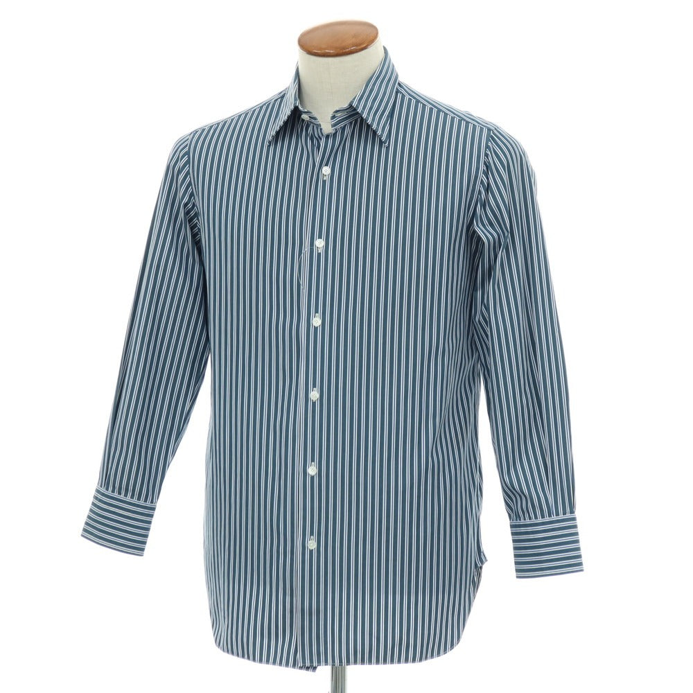 【中古】スティレ ラティーノ STILE LATINO コットン ストライプ レギュラーカラー ドレスシャツ グリーンxホワイト【サイズ39】【 状態ランクC 】【 メンズ 】