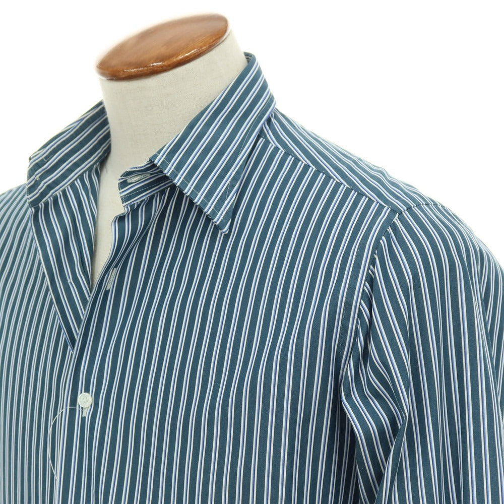 【中古】スティレ ラティーノ STILE LATINO コットン ストライプ レギュラーカラー ドレスシャツ グリーンxホワイト【サイズ39】【 状態ランクC 】【 メンズ 】
