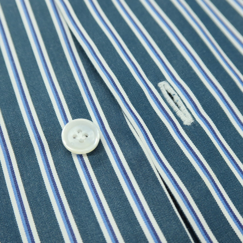 【中古】スティレ ラティーノ STILE LATINO コットン ストライプ レギュラーカラー ドレスシャツ グリーンxホワイト【サイズ39】【 状態ランクC 】【 メンズ 】