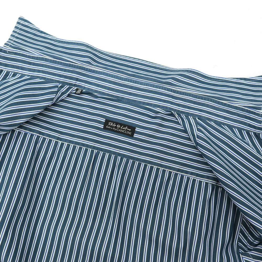 【中古】スティレ ラティーノ STILE LATINO コットン ストライプ レギュラーカラー ドレスシャツ グリーンxホワイト【サイズ39】【 状態ランクC 】【 メンズ 】