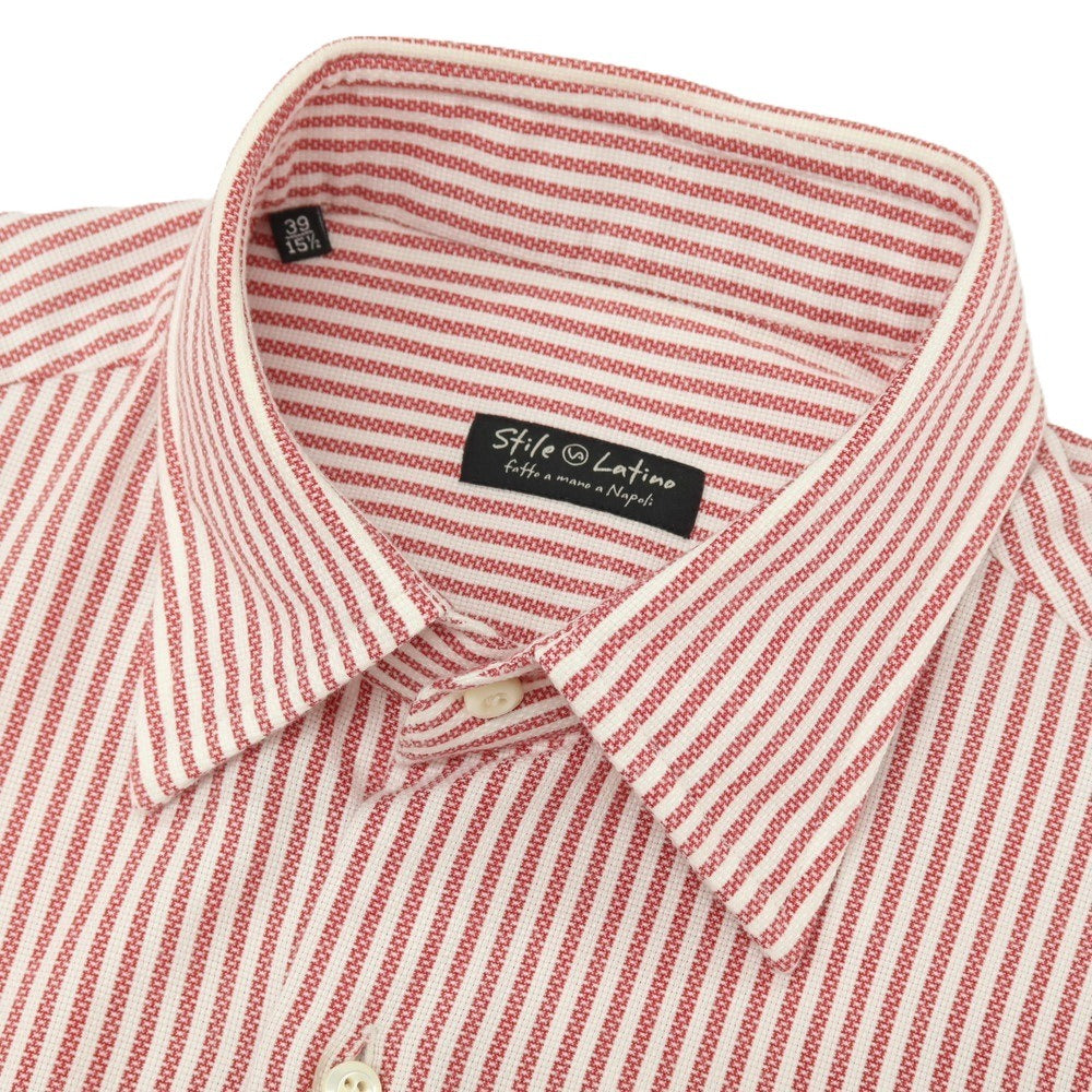 【中古】スティレ ラティーノ STILE LATINO コットン ストライプ レギュラーカラー ドレスシャツ レッドxホワイト【サイズ39】【 状態ランクC 】【 メンズ 】