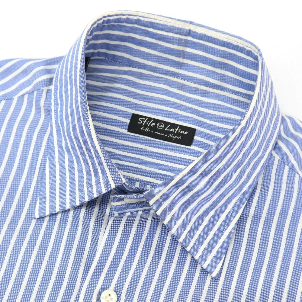 【中古】スティレ ラティーノ STILE LATINO コットン ストライプ レギュラーカラー ドレスシャツ ブルーxホワイト【 サイズ39 】【 状態ランクC 】【 メンズ 】 [BPD]