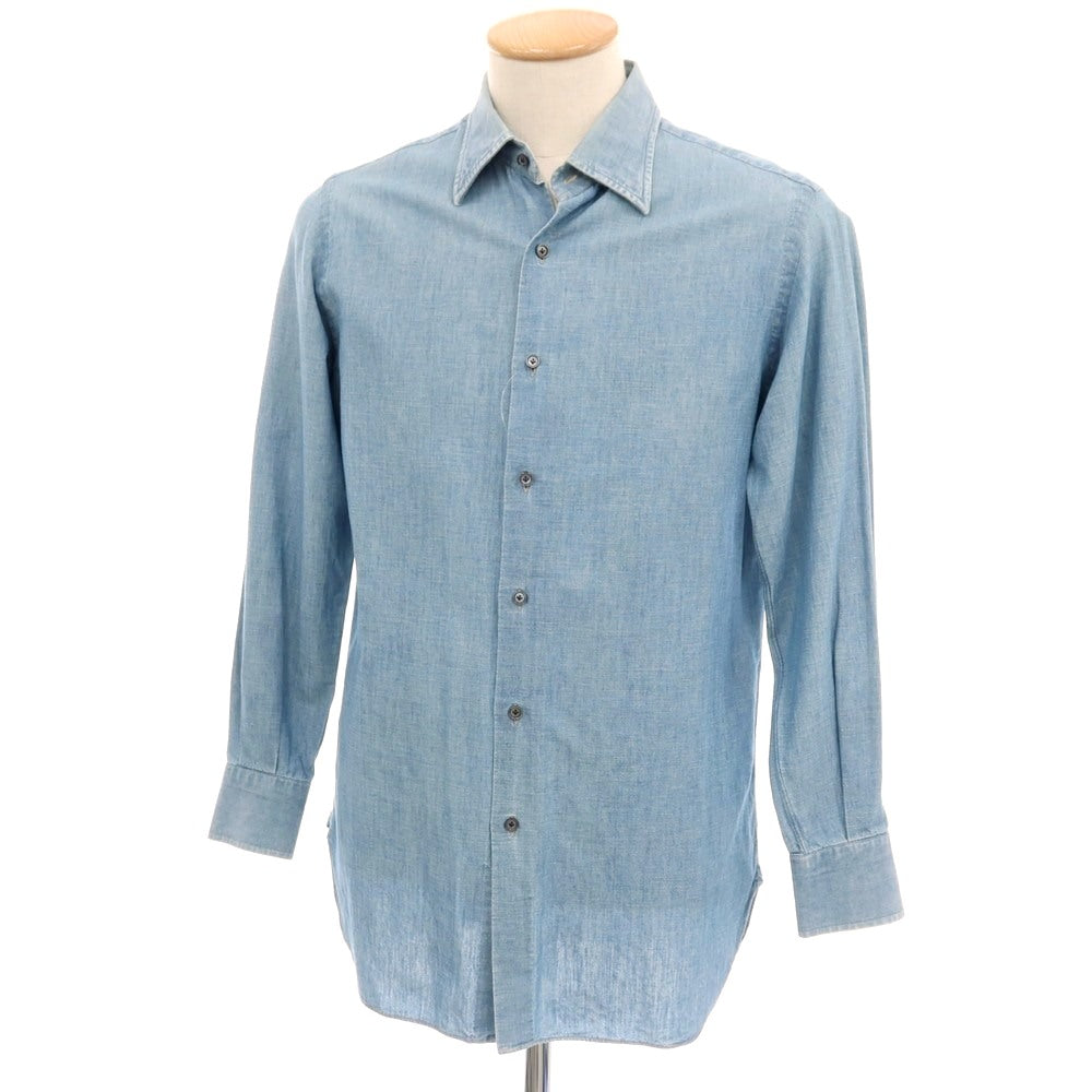 【中古】スティレ ラティーノ STILE LATINO コットンリネン レギュラーカラー カジュアルシャツ ブルー【サイズ38】【 状態ランクC 】【 メンズ 】