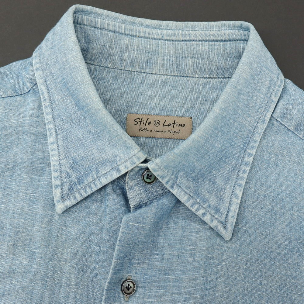 【中古】スティレ ラティーノ STILE LATINO コットンリネン レギュラーカラー カジュアルシャツ ブルー【サイズ38】【 状態ランクC 】【 メンズ 】