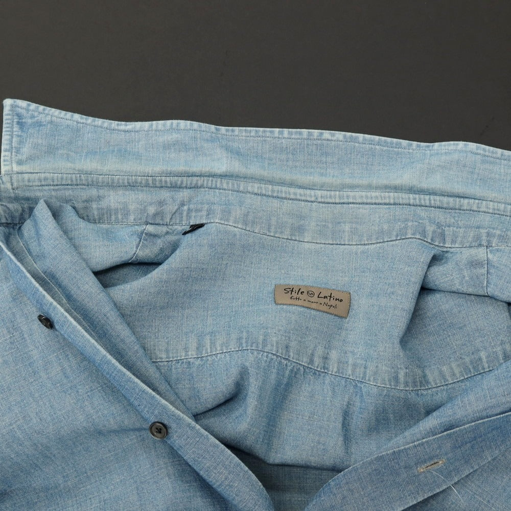 【中古】スティレ ラティーノ STILE LATINO コットンリネン レギュラーカラー カジュアルシャツ ブルー【サイズ38】【 状態ランクC 】【 メンズ 】