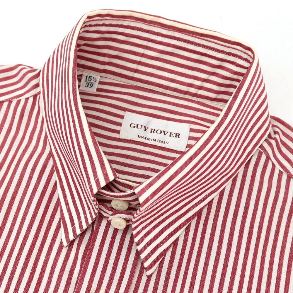 【中古】ギローバー GUY ROVER コットン ストライプ タブカラー ドレスシャツ レッドxホワイト【サイズ39】【 状態ランクC 】【 メンズ 】