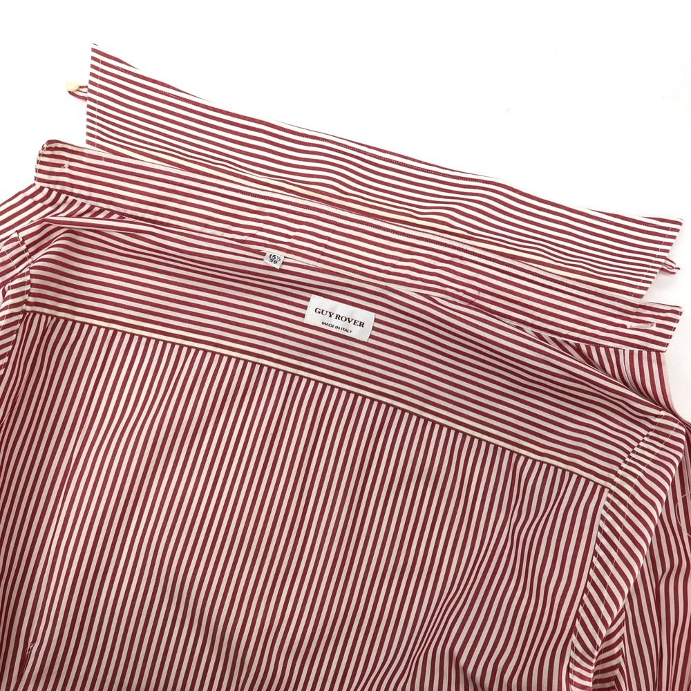 【中古】ギローバー GUY ROVER コットン ストライプ タブカラー ドレスシャツ レッドxホワイト【サイズ39】【 状態ランクC 】【 メンズ 】