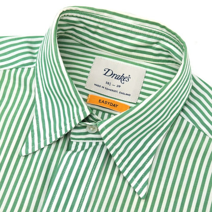 【中古】ドレイクス DRAKES EASYDAY コットン ストライプ レギュラーカラー ドレスシャツ グリーンxホワイト【サイズ39】【 状態ランクC 】【 メンズ 】