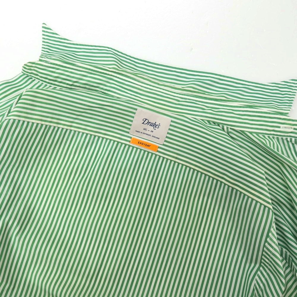 【中古】ドレイクス DRAKES EASYDAY コットン ストライプ レギュラーカラー ドレスシャツ グリーンxホワイト【サイズ39】【 状態ランクC 】【 メンズ 】