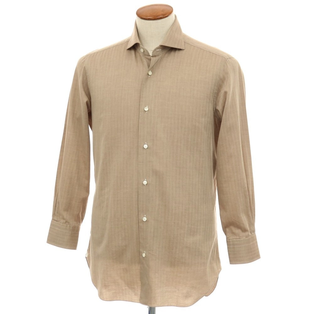 【中古】バルバ BARBA コットン ヘリンボーンストライプ ワイドカラー ドレスシャツ ライトブラウン【サイズ39】【 状態ランクB 】【 メンズ 】