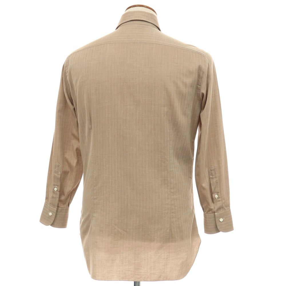 【中古】バルバ BARBA コットン ヘリンボーンストライプ ワイドカラー ドレスシャツ ライトブラウン【サイズ39】【 状態ランクB 】【 メンズ 】