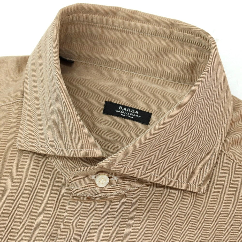 【中古】バルバ BARBA コットン ヘリンボーンストライプ ワイドカラー ドレスシャツ ライトブラウン【サイズ39】【 状態ランクB 】【 メンズ 】