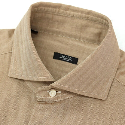 【中古】バルバ BARBA コットン ヘリンボーンストライプ ワイドカラー ドレスシャツ ライトブラウン【サイズ39】【 状態ランクB 】【 メンズ 】