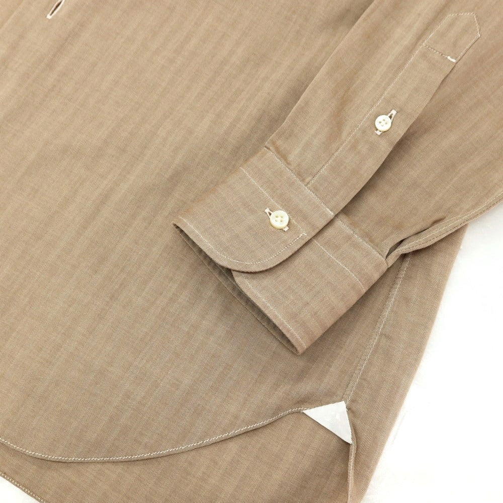 【中古】バルバ BARBA コットン ヘリンボーンストライプ ワイドカラー ドレスシャツ ライトブラウン【サイズ39】【 状態ランクB 】【 メンズ 】