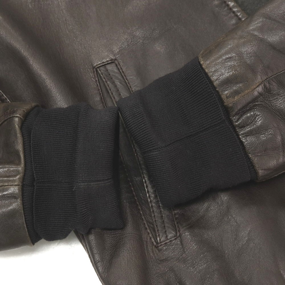 【中古】マウログリフォーニ Mauro Grifoni ダブルジップ レザーブルゾン ダークブラウン【サイズ44】【 状態ランクC 】【 メンズ 】