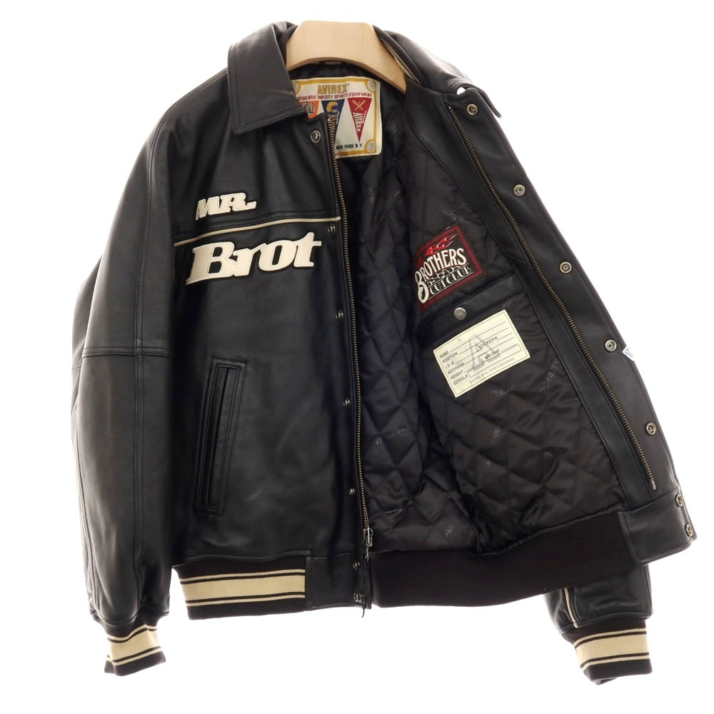 【中古】アヴィレックス AVIREX × Mr.BROTHERS CUT CLUB 2025年秋冬 VARSITY JACKET 羊革 中綿入り レザーブルゾン ブラック【サイズM】【 状態ランクA 】【 メンズ 】