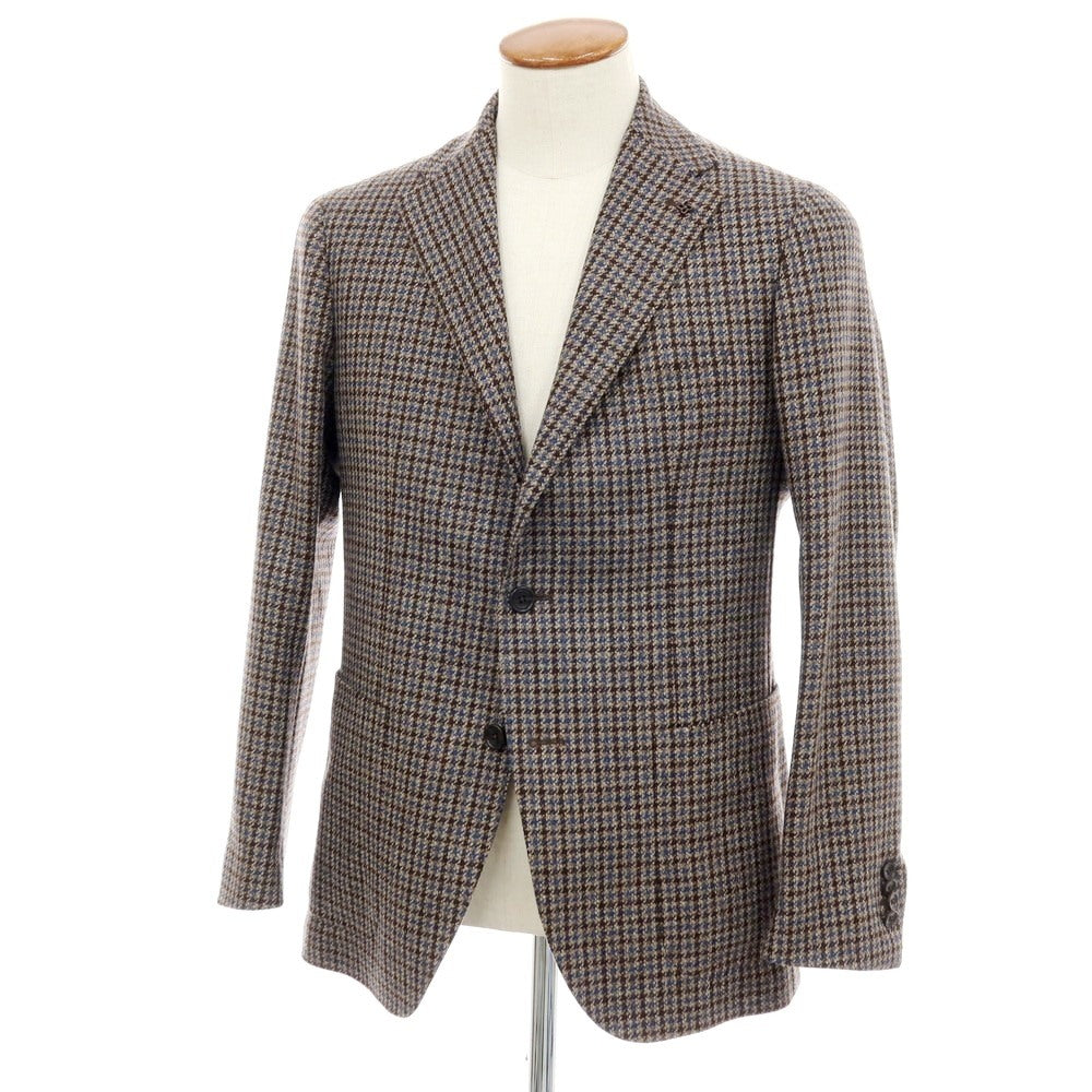 【中古】タリアトーレ TAGLIATORE ウール チェック 2B テーラードジャケット アッシュブラウンxブルー×ダークブラウン【サイズ48】【 状態ランクA 】【 メンズ 】