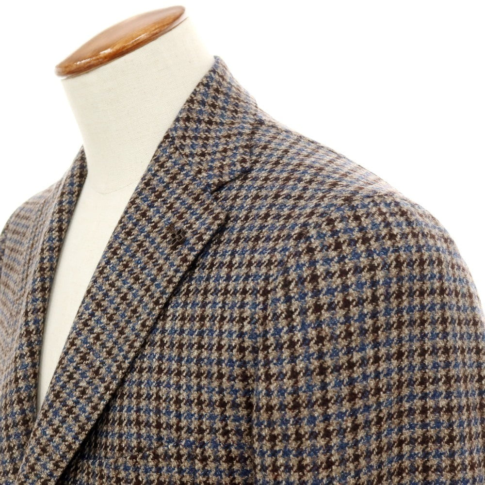 【中古】タリアトーレ TAGLIATORE ウール チェック 2B テーラードジャケット アッシュブラウンxブルー×ダークブラウン【サイズ48】【 状態ランクA 】【 メンズ 】