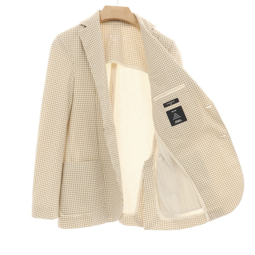 【中古】チルコロ1901 CIRCOLO 1901 コットン ジャージー ハウンドトゥース 2B カジュアルジャケット アイボリーxカーキ【サイズ46】【 状態ランクA 】【 メンズ 】