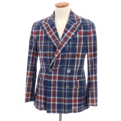 【中古】ポロ ラルフローレン Polo Ralph Lauren コットン チェック ダブル6B カジュアルジャケット ネイビーxレッド【サイズ38S】【 状態ランクD 】【 メンズ 】
