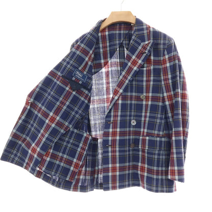 【中古】ポロ ラルフローレン Polo Ralph Lauren コットン チェック ダブル6B カジュアルジャケット ネイビーxレッド【サイズ38S】【 状態ランクD 】【 メンズ 】