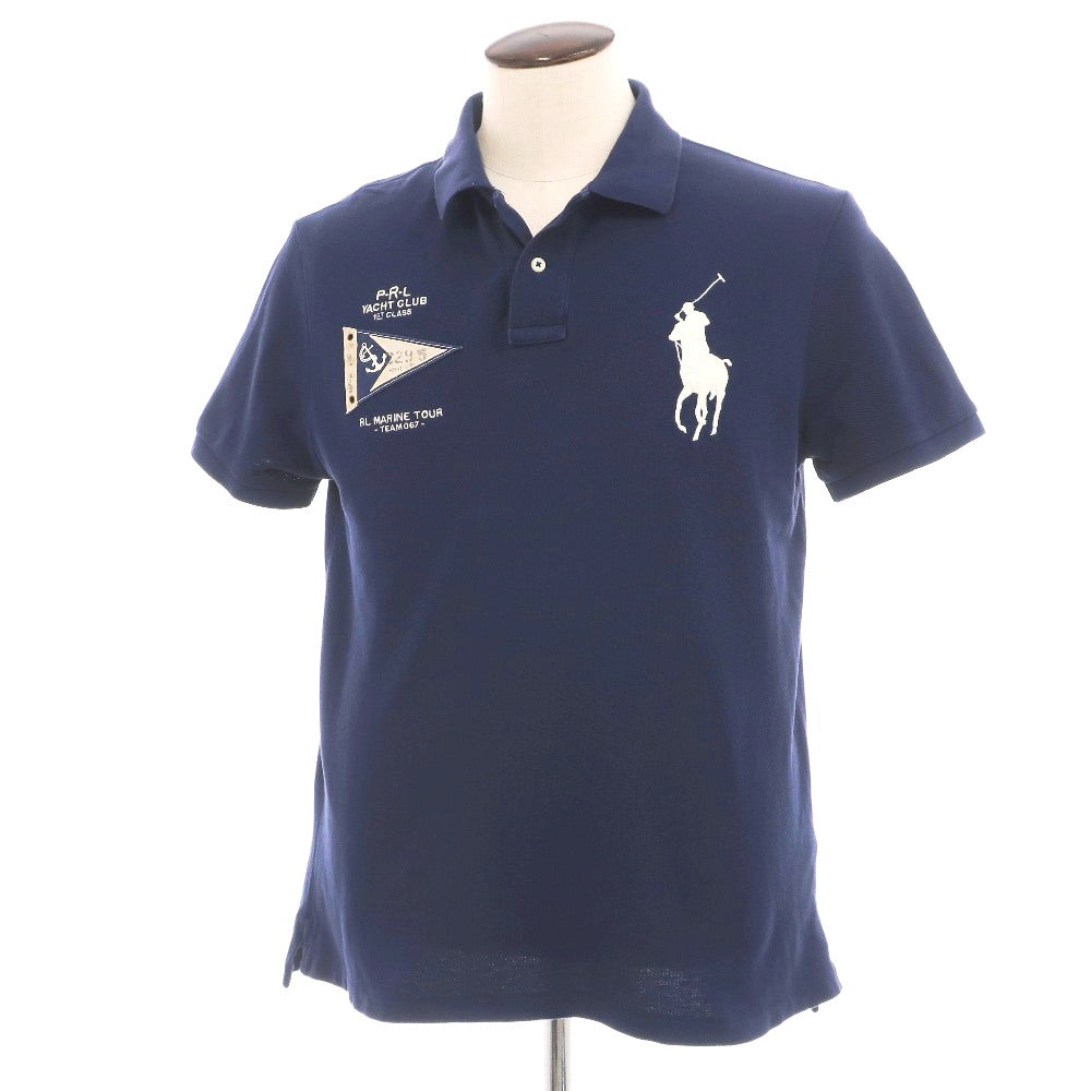 【中古】ポロ ラルフローレン Polo Ralph Lauren コットン 鹿の子 半袖ポロシャツ ネイビー【サイズL】【 状態ランクB 】【 メンズ 】