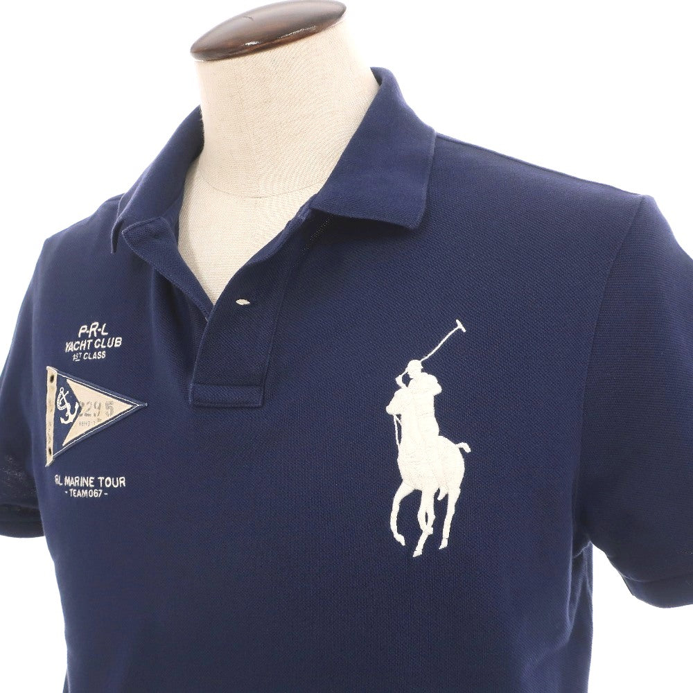 【中古】ポロ ラルフローレン Polo Ralph Lauren コットン 鹿の子 半袖ポロシャツ ネイビー【サイズL】【 状態ランクB 】【 メンズ 】