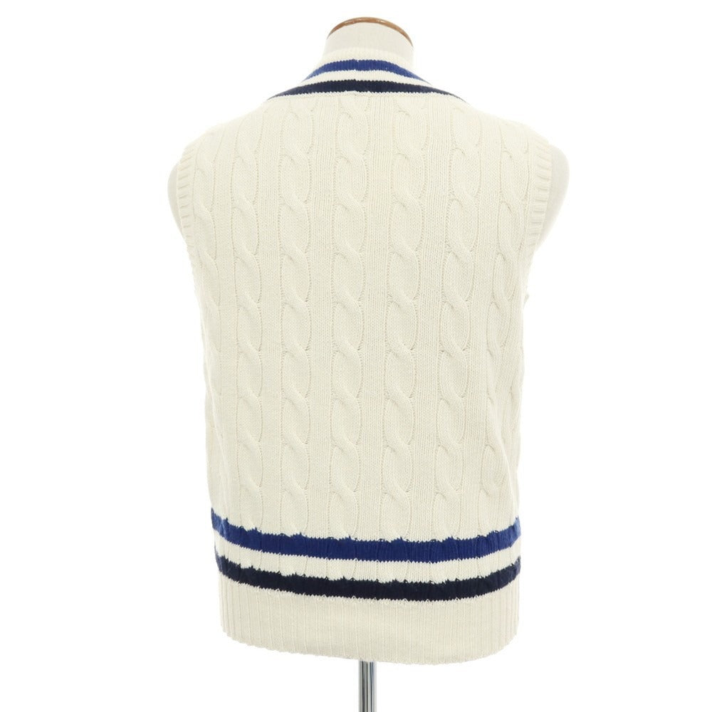 【中古】ポロ ラルフローレン Polo Ralph Lauren ケーブル編み コットンカシミヤ Vネック ニットベスト オフホワイトxネイビー【サイズM】【 状態ランクB 】【 メンズ 】