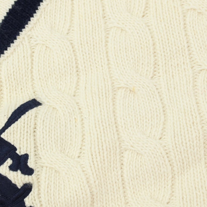 【中古】ポロ ラルフローレン Polo Ralph Lauren ケーブル編み コットンカシミヤ Vネック ニットベスト オフホワイトxネイビー【サイズM】【 状態ランクB 】【 メンズ 】