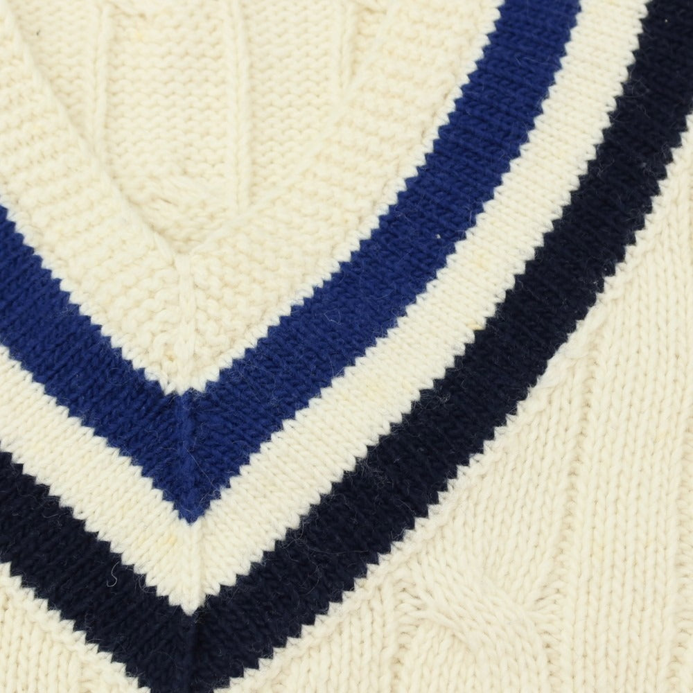 【中古】ポロ ラルフローレン Polo Ralph Lauren ケーブル編み コットンカシミヤ Vネック ニットベスト オフホワイトxネイビー【サイズM】【 状態ランクB 】【 メンズ 】