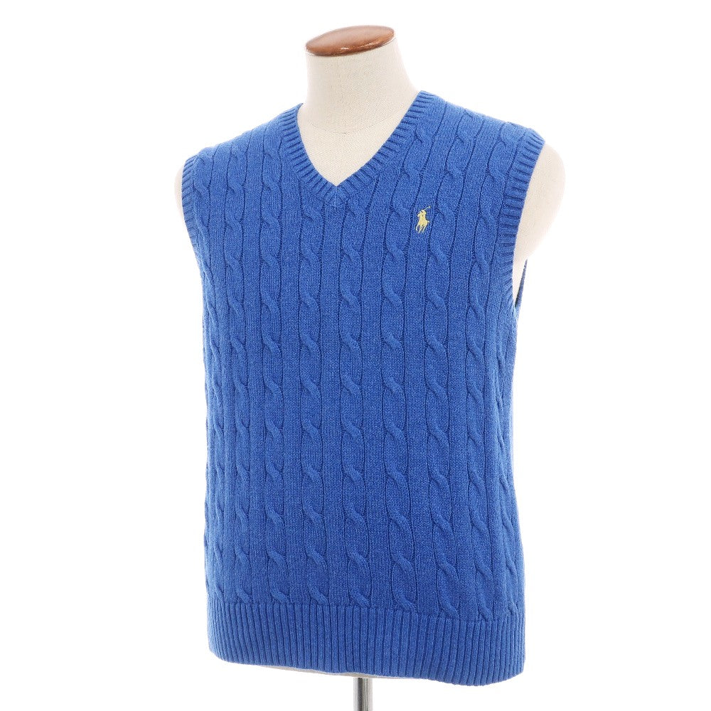 【中古】ポロ ラルフローレン Polo Ralph Lauren コットン ケーブル編み Vネック ニットベスト ブルー【サイズM】【 状態ランクB 】【 メンズ 】