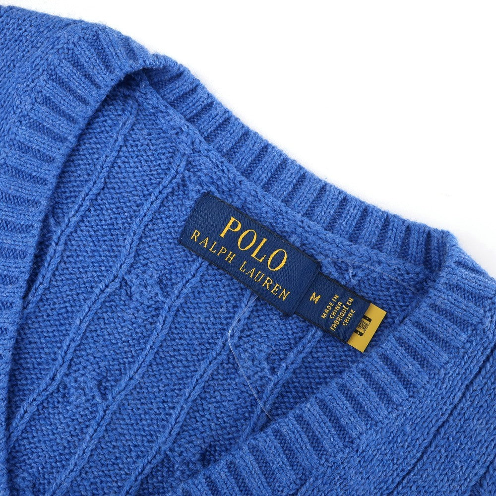 【中古】ポロ ラルフローレン Polo Ralph Lauren コットン ケーブル編み Vネック ニットベスト ブルー【サイズM】【 状態ランクB 】【 メンズ 】