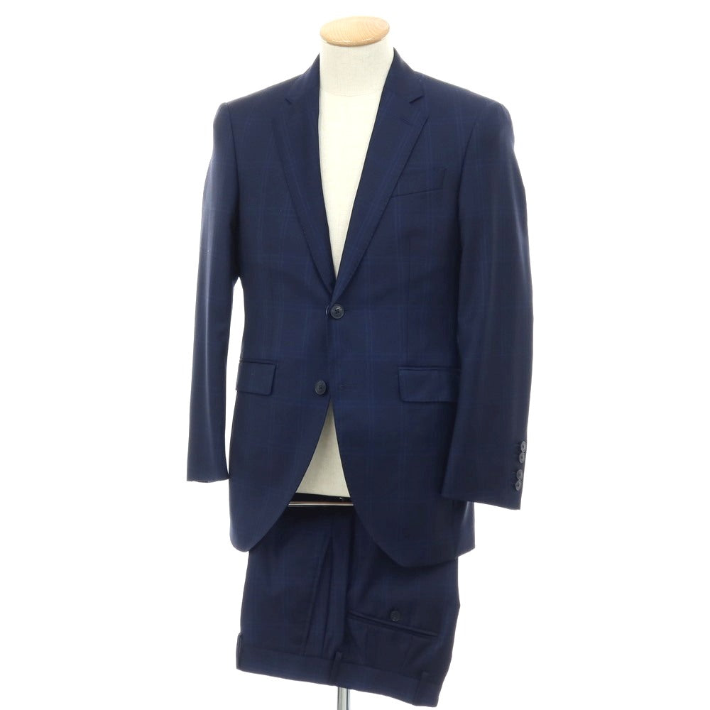 【中古】ハケットロンドン HACKETT LONDON ウール チェック 2つボタンスーツ ネイビーxブルー【サイズ上UK36/下30】【 状態ランクB 】【 メンズ 】