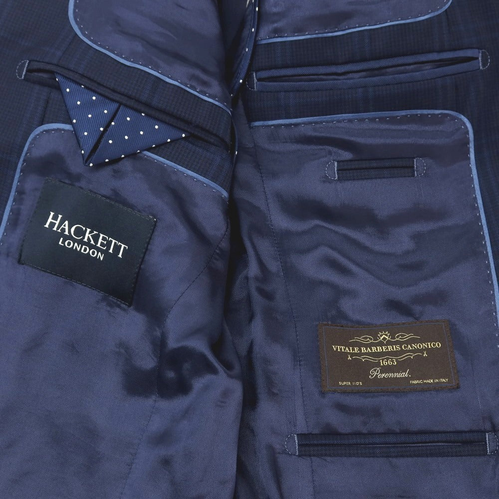 【中古】ハケットロンドン HACKETT LONDON ウール チェック 2つボタンスーツ ネイビーxブルー【サイズ上UK36/下30】【 状態ランクB 】【 メンズ 】