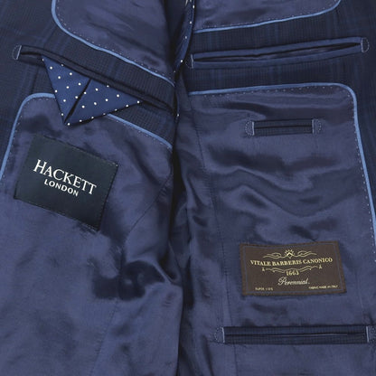 【中古】ハケットロンドン HACKETT LONDON ウール チェック 2つボタンスーツ ネイビーxブルー【サイズ上UK36/下30】【 状態ランクB 】【 メンズ 】