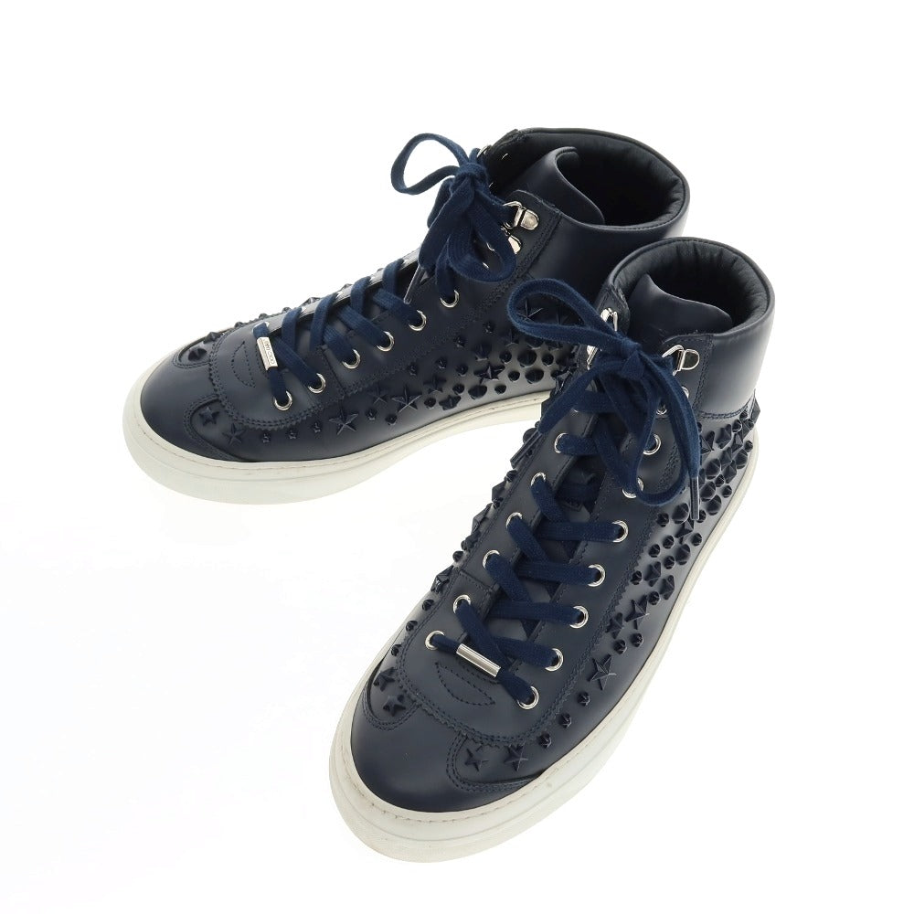 【SALE10%OFF/返品不可】【中古】ジミーチュウ JIMMY CHOO レザー ハイカットスニーカー ネイビー【 サイズ41 1/2 】【 状態ランクB 】【 メンズ 】