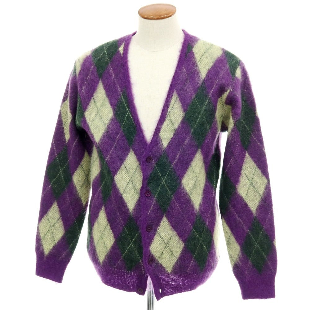 【中古】マンド Mando モヘヤナイロンウール アーガイル カーディガン パープルxグリーン【サイズ2】【 状態ランクB 】【 メンズ 】