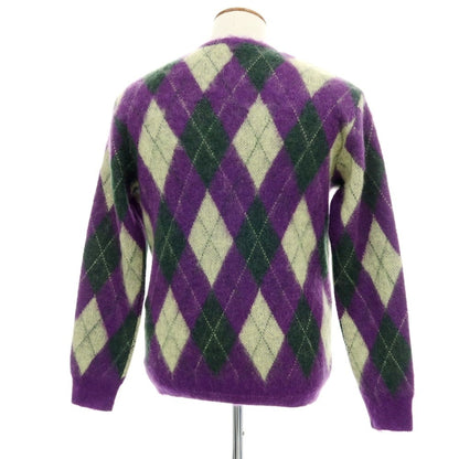 【中古】マンド Mando モヘヤナイロンウール アーガイル カーディガン パープルxグリーン【サイズ2】【 状態ランクB 】【 メンズ 】