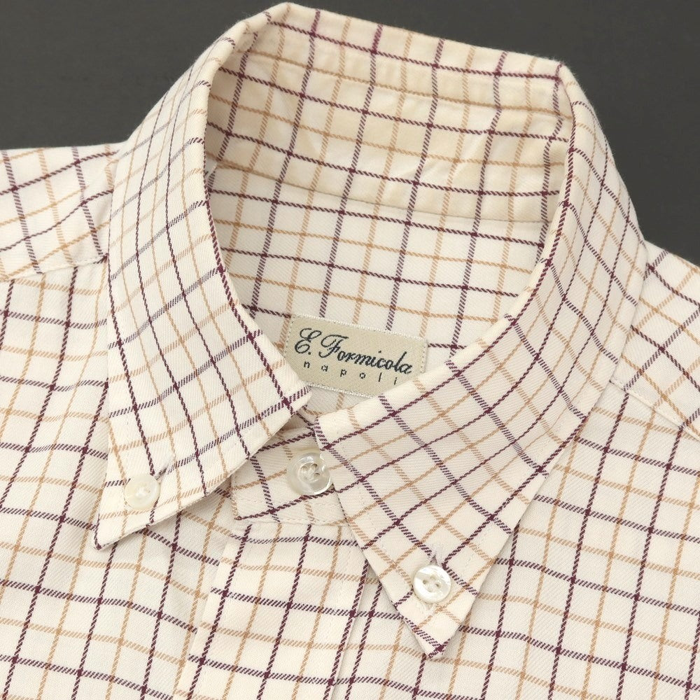 【中古】エリコフォルミコラ ERRICO FORMICOLA コットン チェック ボタンダウン カジュアルシャツ ホワイトxボルドー【サイズ37】【 状態ランクD 】【 メンズ 】