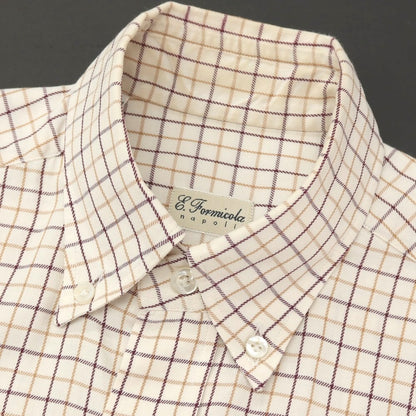 【中古】エリコフォルミコラ ERRICO FORMICOLA コットン チェック ボタンダウン カジュアルシャツ ホワイトxボルドー【サイズ37】【 状態ランクD 】【 メンズ 】