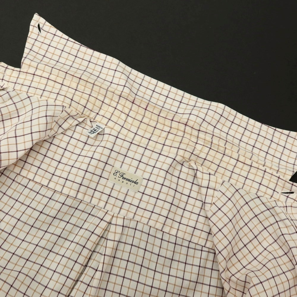【中古】エリコフォルミコラ ERRICO FORMICOLA コットン チェック ボタンダウン カジュアルシャツ ホワイトxボルドー【サイズ37】【 状態ランクD 】【 メンズ 】