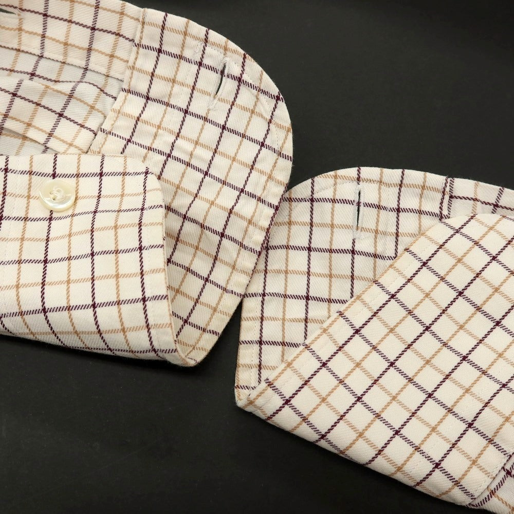 【中古】エリコフォルミコラ ERRICO FORMICOLA コットン チェック ボタンダウン カジュアルシャツ ホワイトxボルドー【サイズ37】【 状態ランクD 】【 メンズ 】