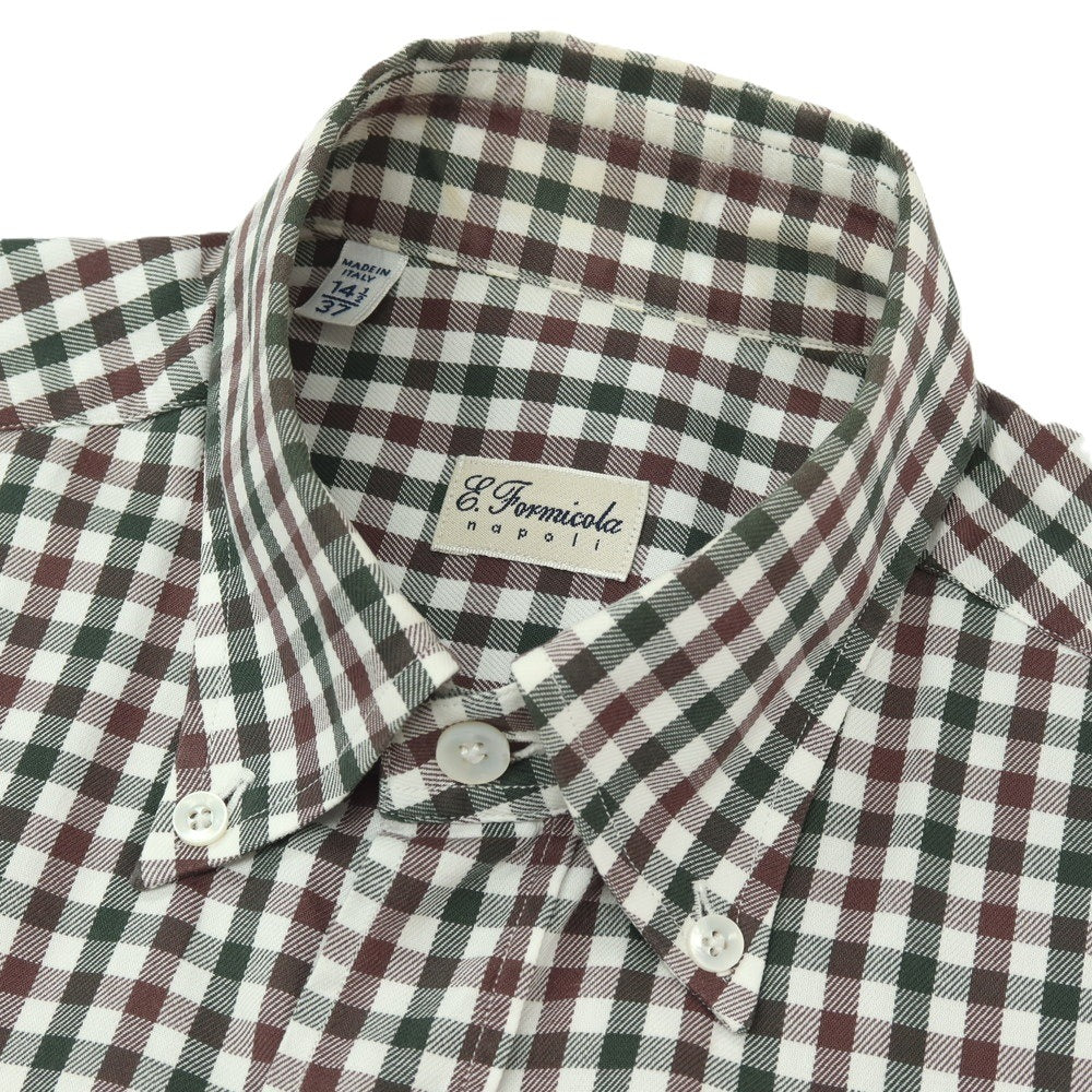 【中古】エリコフォルミコラ ERRICO FORMICOLA コットン チェック ボタンダウン カジュアルシャツ グリーンxブラウン【サイズ37】【 状態ランクD 】【 メンズ 】