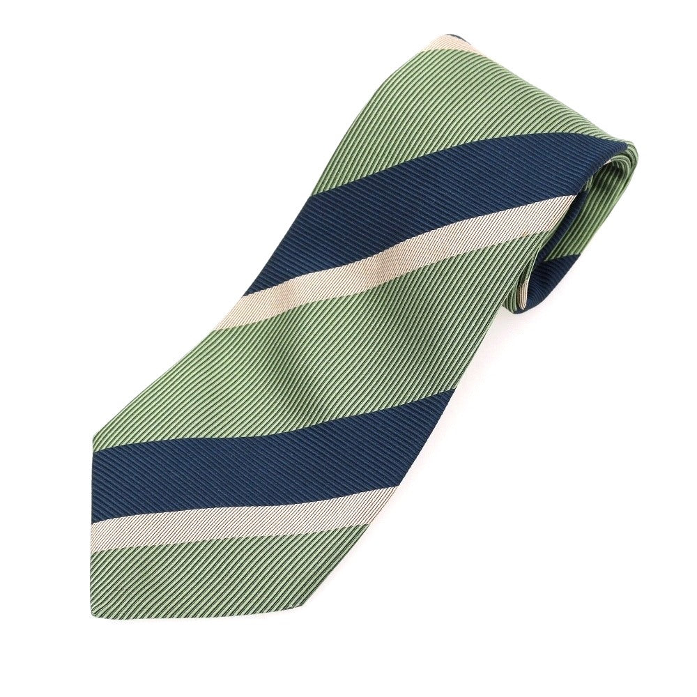 【中古】フランコバッシ FRANCO BASSI シルク ストライプ柄ネクタイ ライトグリーンxネイビー【 状態ランクC 】【 メンズ 】