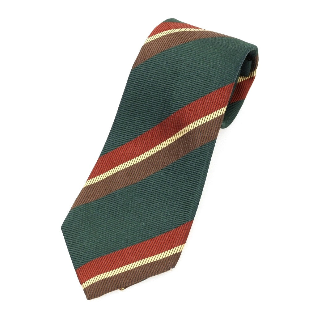 【中古】フランコバッシ FRANCO BASSI シルク ストライプ柄ネクタイ グリーンxブラウン【 状態ランクB 】【 メンズ 】