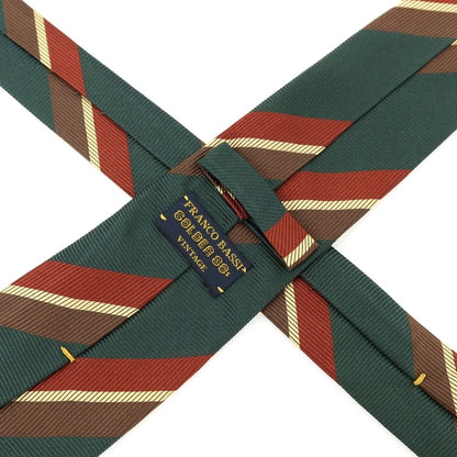 【中古】フランコバッシ FRANCO BASSI シルク ストライプ柄ネクタイ グリーンxブラウン【 状態ランクB 】【 メンズ 】